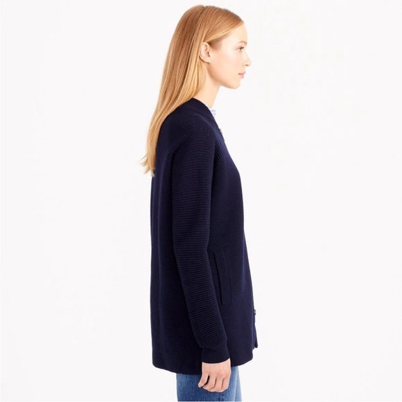 J.Crew Collection Women’s Wool Navy Double-Zip Ribbed Sweater-Jacket - Picture 8 of 12